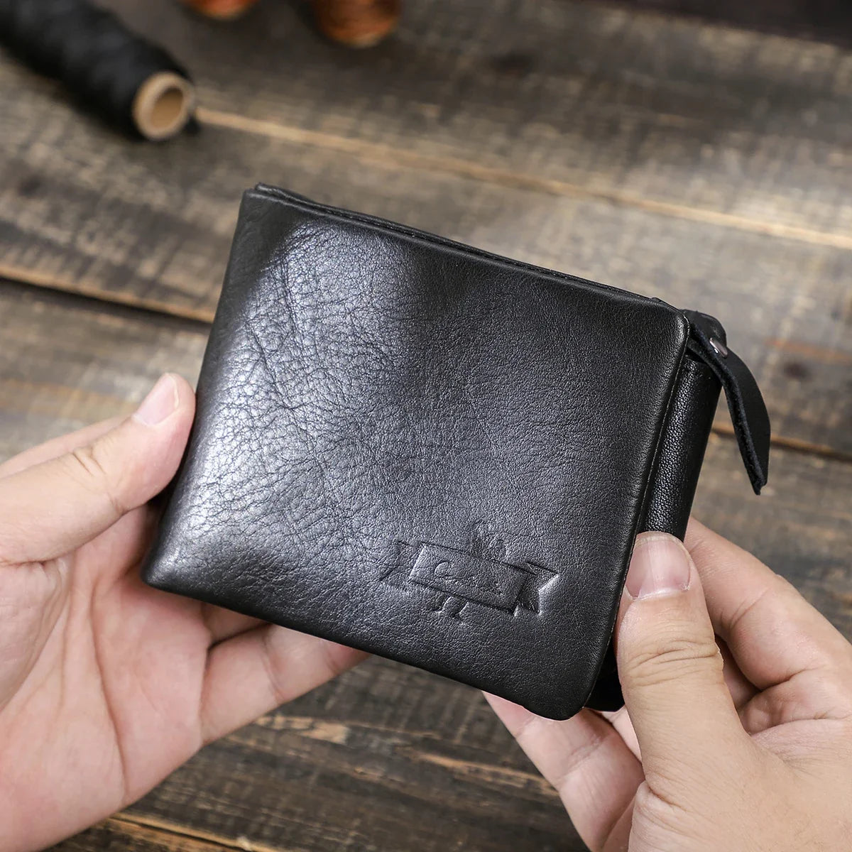 Vintage Herren-Dreifaltwallet aus Leder mit Münzfach und Kartensteckplätzen