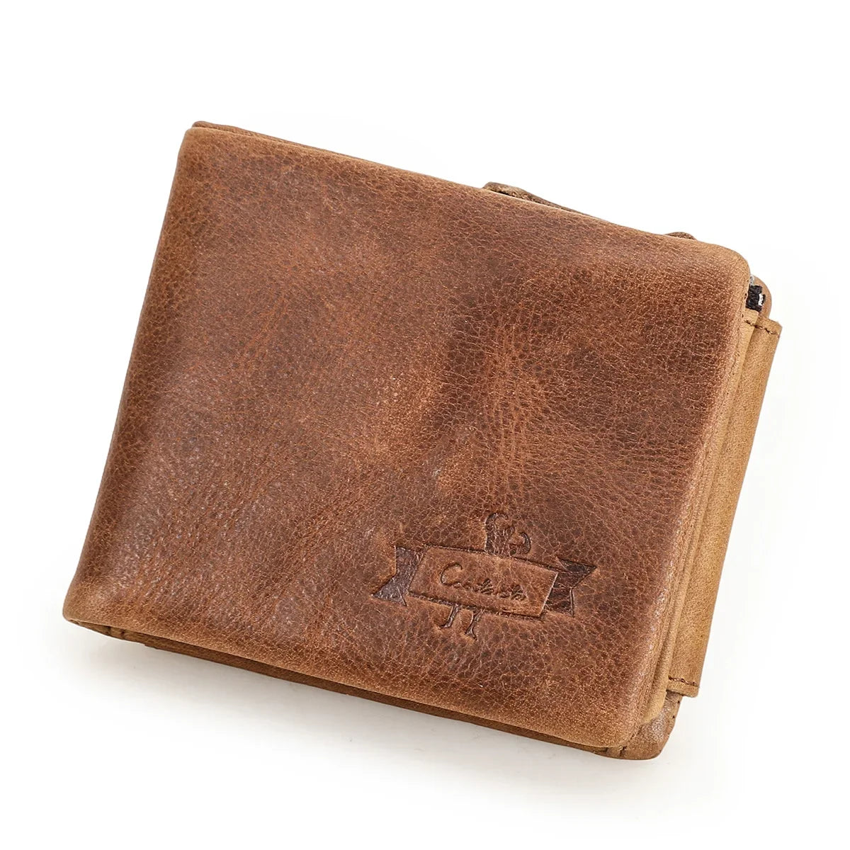 Vintage Herren-Dreifaltwallet aus Leder mit Münzfach und Kartensteckplätzen