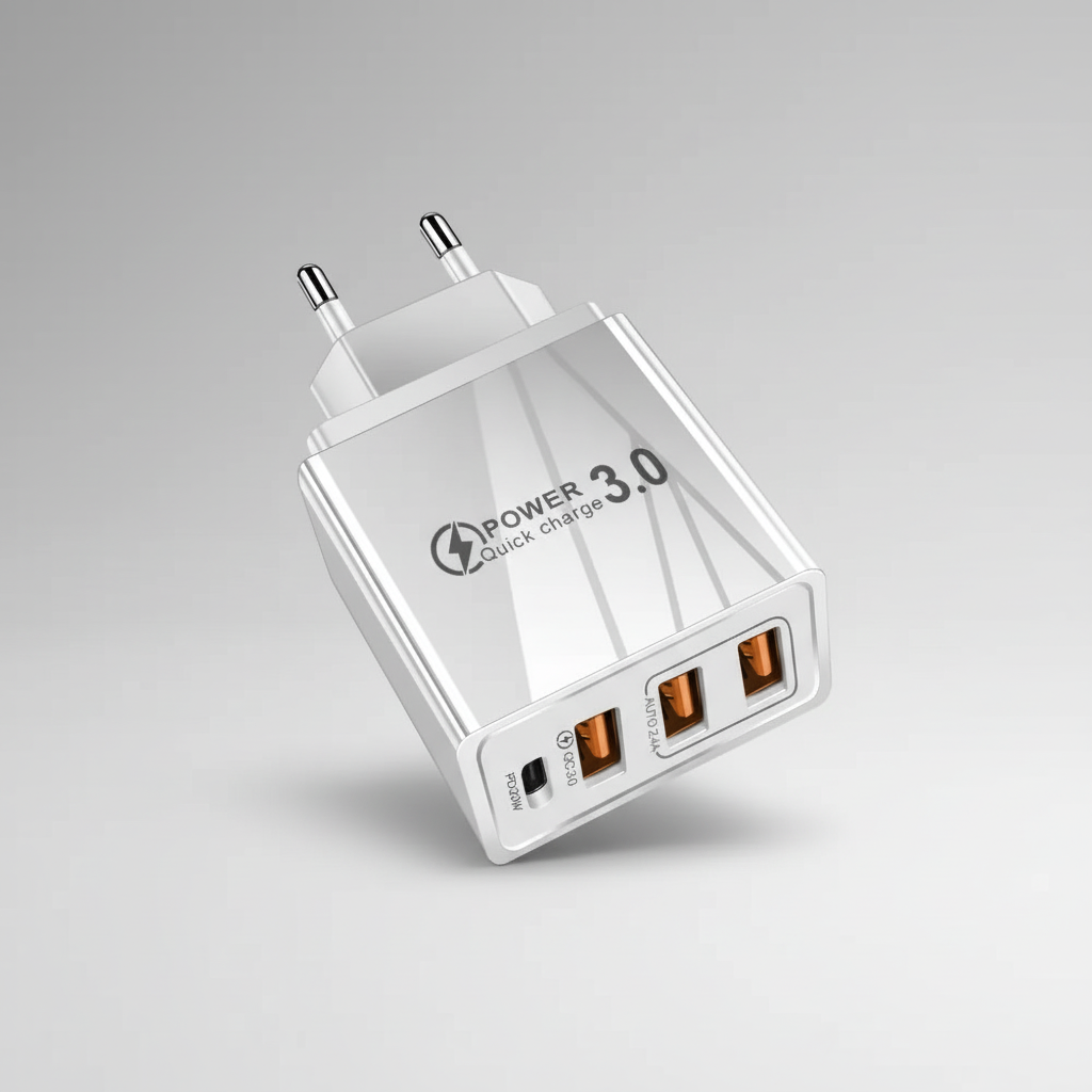 Kompaktes Wandladegerät mit USB-C und USB-Anschlüssen für schnelles Laden