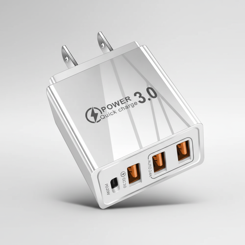 Kompaktes Wandladegerät mit USB-C und USB-Anschlüssen für schnelles Laden