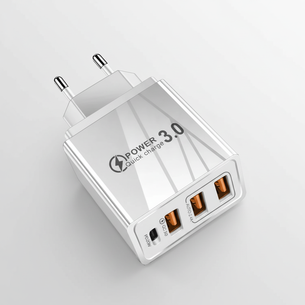 Kompaktes Wandladegerät mit USB-C und USB-Anschlüssen für schnelles Laden