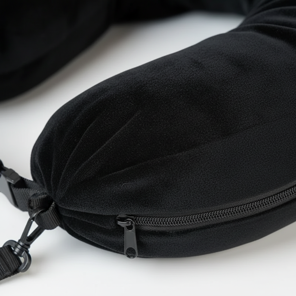 Verstellbares Reisekissen mit Memory-Foam-Nackenunterstützung und kompakter Aufbewahrungstasche