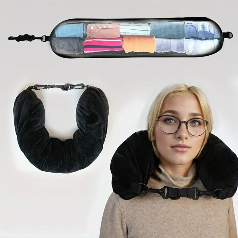 Verstellbares Reisekissen mit Memory-Foam-Nackenunterstützung und kompakter Aufbewahrungstasche