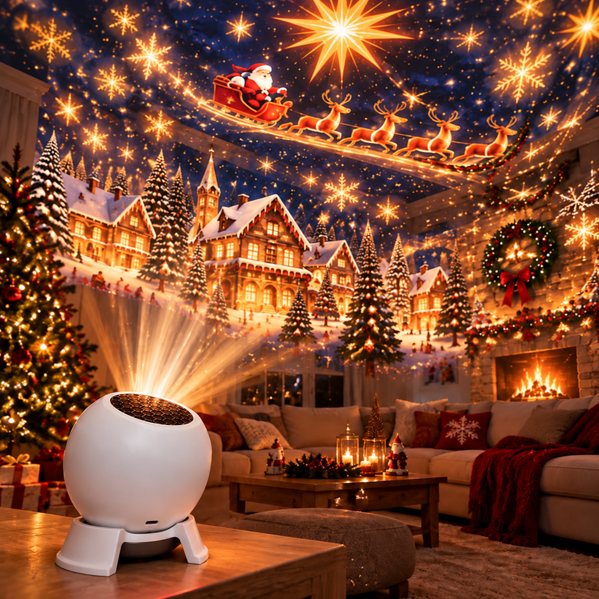 Norvia | Weihnachts-Projektor Nachtlicht, kompaktes, 360° verstellbares Musterlicht für Decke und Wand, platzsparende Weihnachtsdeko für Kinderzimmer, Party & Geschenk