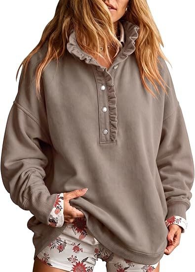 Damen Oversized Sweatshirt mit Knopfleiste