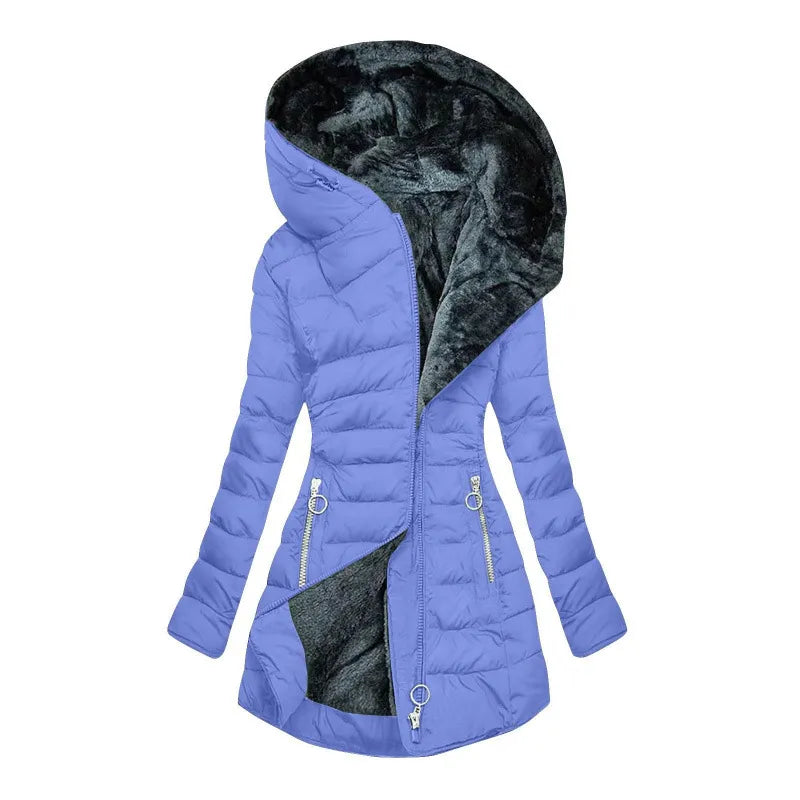 Gesteppte Winter-Daunenjacke für Damen mit Kapuze