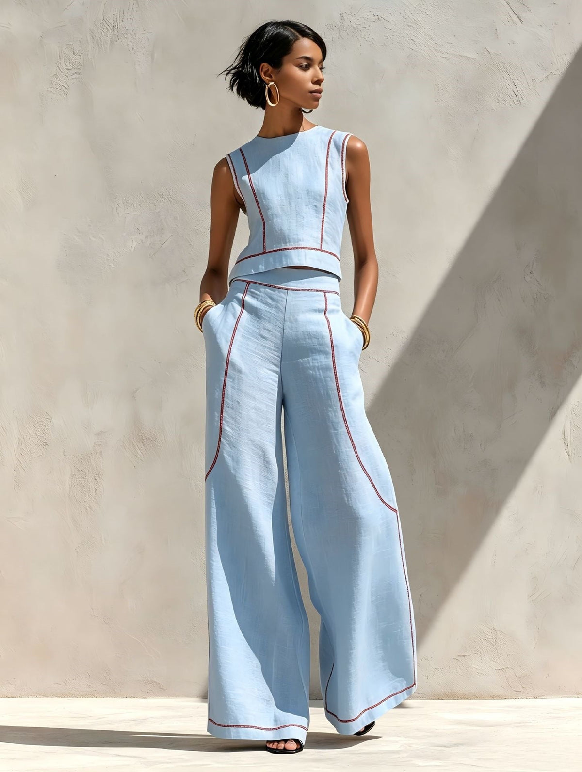 Elegantes Hosen-Set mit Kontrastnähten