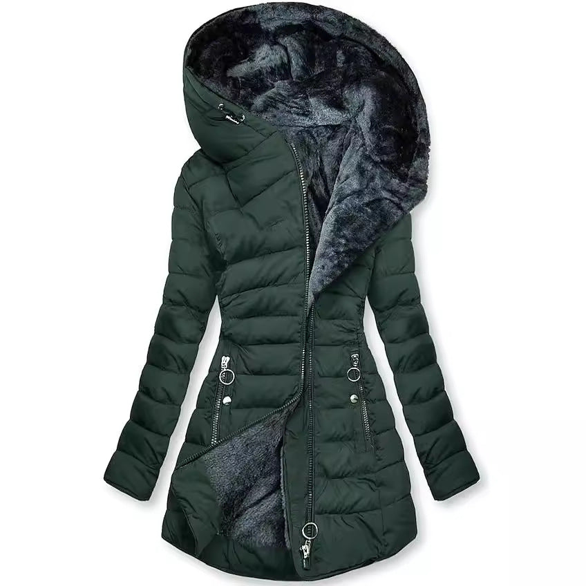 Gesteppte Winter-Daunenjacke für Damen mit Kapuze