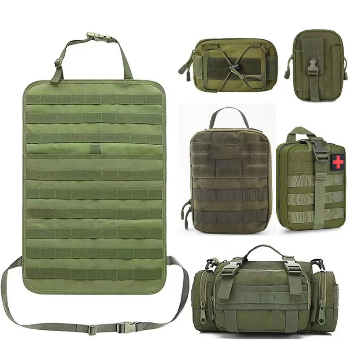 Taktischer Rücksitz-Molle-Organizer mit 5 abnehmbaren Molle-Taschen