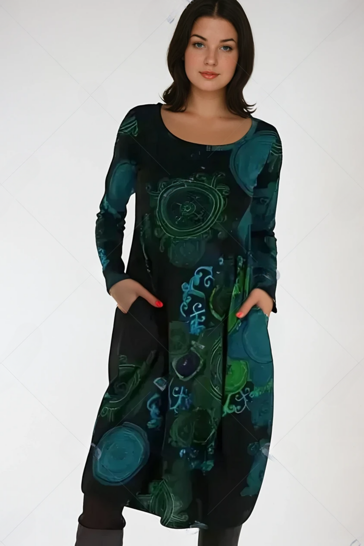 Midikleid mit Allover-Print und Taschen