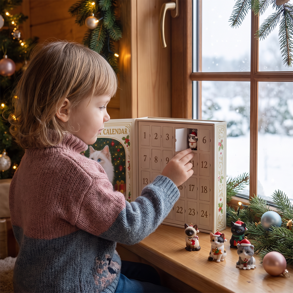 Weihnachtlicher Adventskalender mit Katzen für 24 Tage