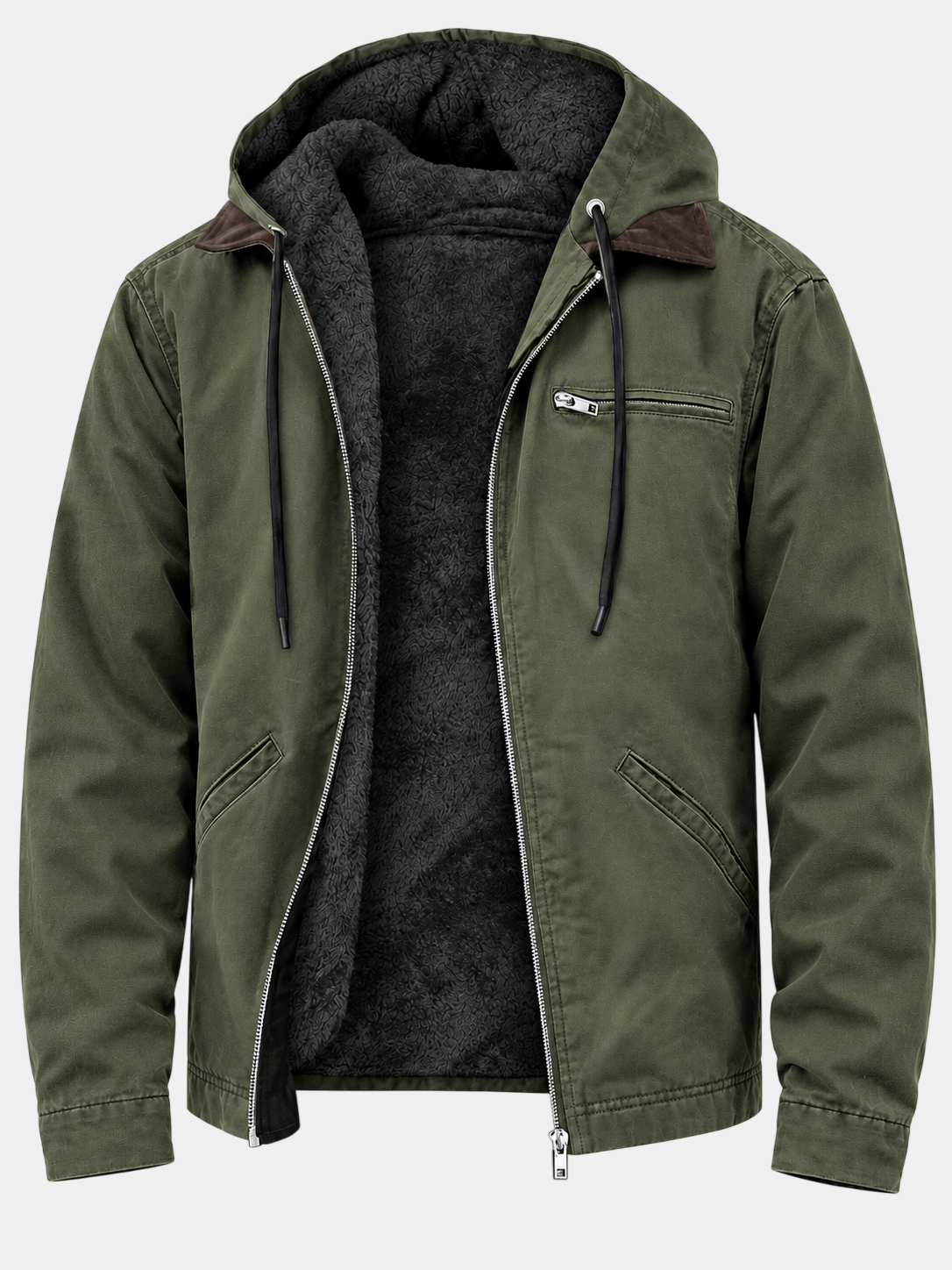 Vintage Dicke Fleecegefütterte Kapuzenjacke mit Reißverschluss
