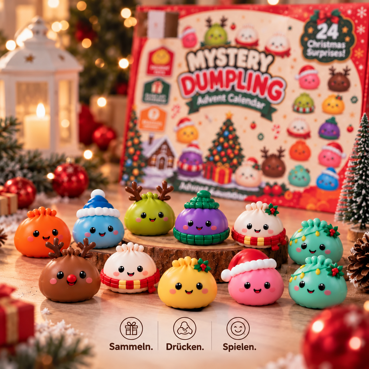 Pixelino | Adventskalender mit 24 Squishy Dumplings als Geschenk