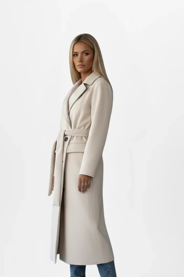 Damen Wintermantel mit Gürtel und zweireihigem Verschluss - Eleganter langer Damenmantel ideal für kühle Tage