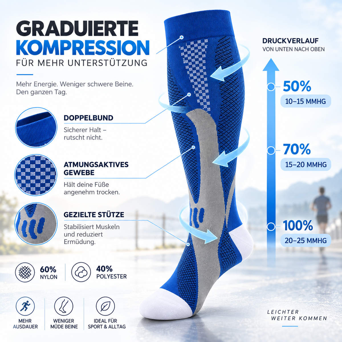 Premium-Kompressionsstrümpfe | Unterstützung für Beine
