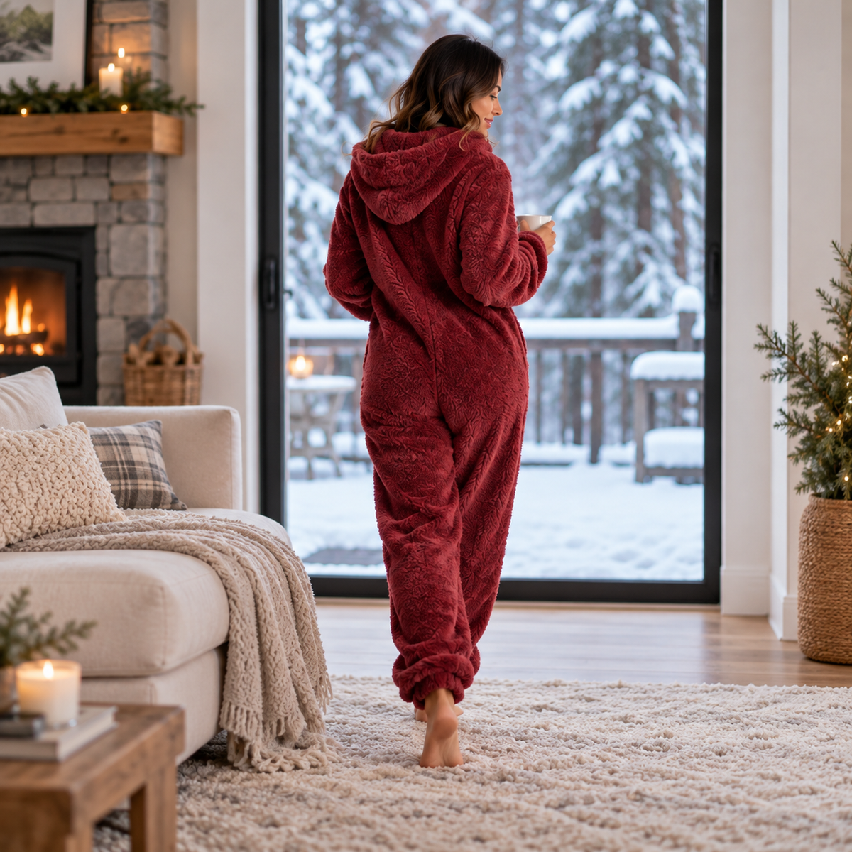Camp Basel | CozyLuxe Einteiler Fleece-Pyjama mit Reißverschluss