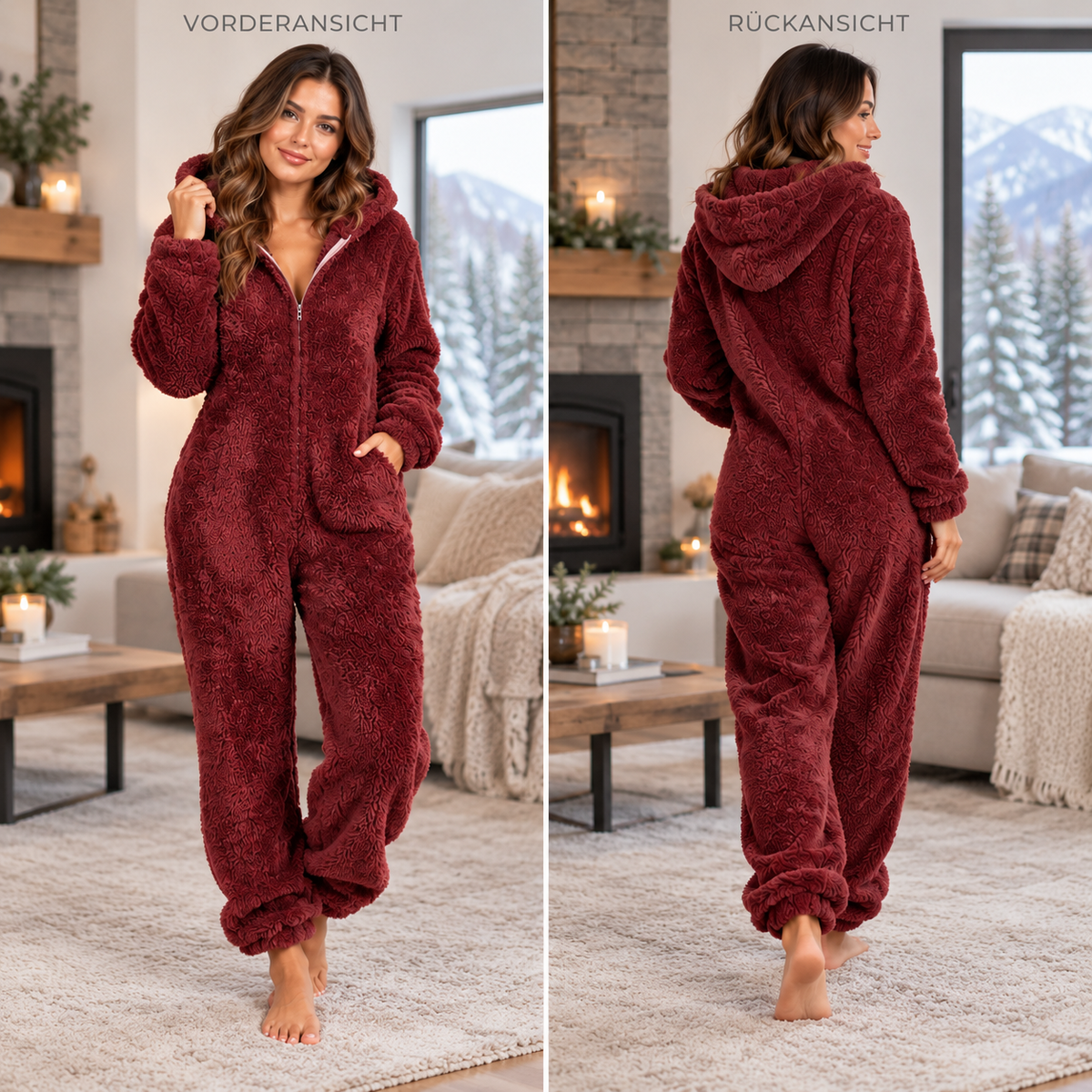Camp Basel | CozyLuxe Einteiler Fleece-Pyjama mit Reißverschluss
