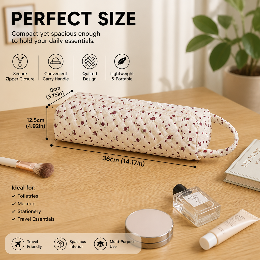 Gesteppte Mehrzweck-Reisetasche – Geräumiger Toilettenartikel- & Make-up-Organizer mit Tragegriff