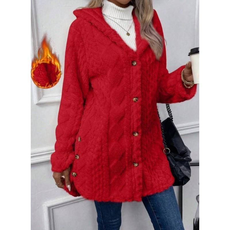 Damen Kapuzen Doppelseitige Fleece Strickjacke Langarm Lässig Warm Oberbekleidung