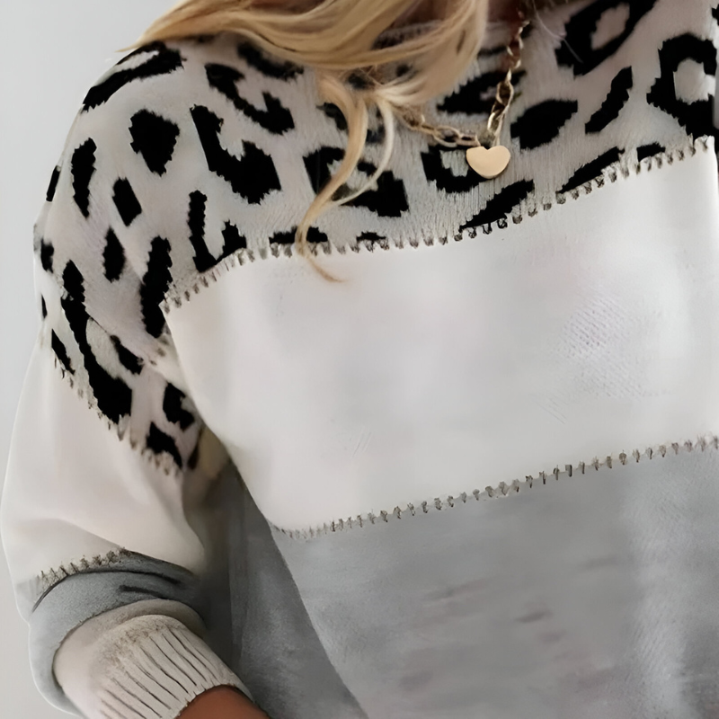 Entspannter Strickpullover mit Leopardenmuster und Colour-Block-Muster