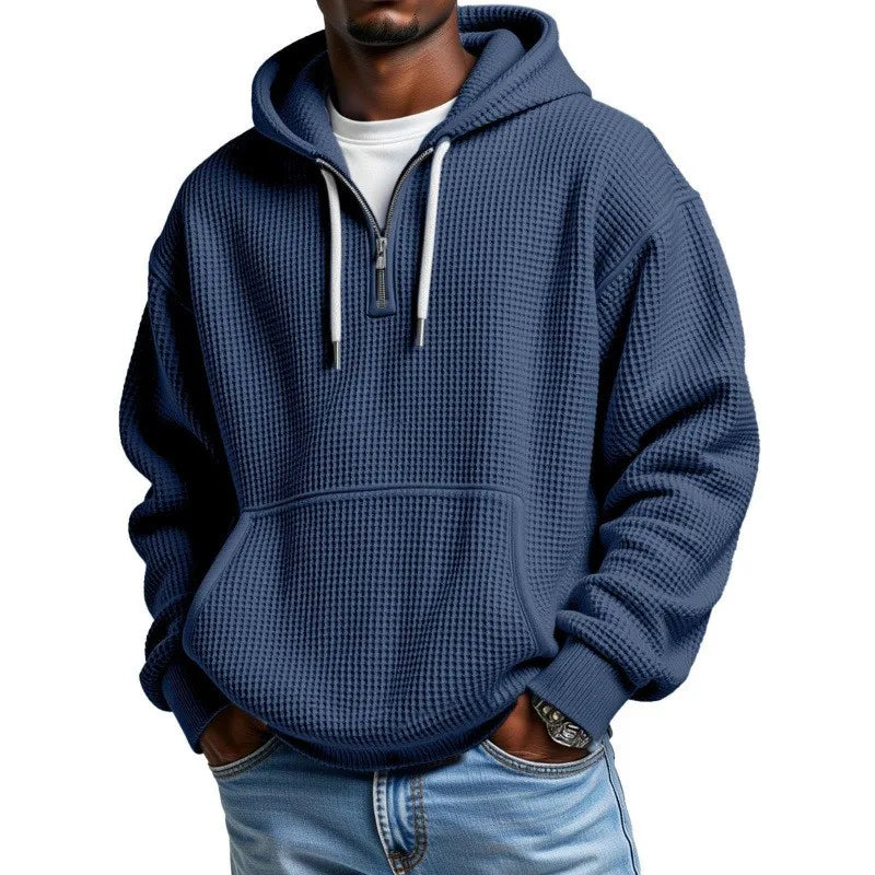 Sweatshirt mit dezenter Waffle-Textur, Kapuze und Halbreißverschluss