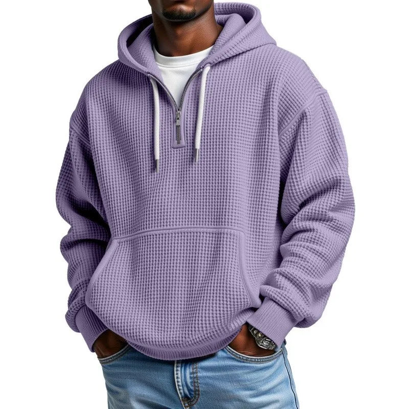 Sweatshirt mit dezenter Waffle-Textur, Kapuze und Halbreißverschluss