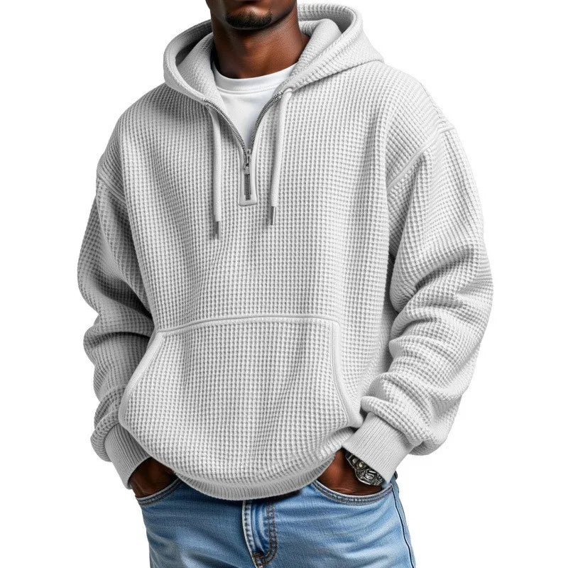 Sweatshirt mit dezenter Waffle-Textur, Kapuze und Halbreißverschluss