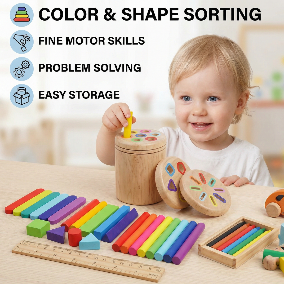 Montessori Holz Farb- und Formensortierspielzeug – Feinmotorik-Lernpuzzle