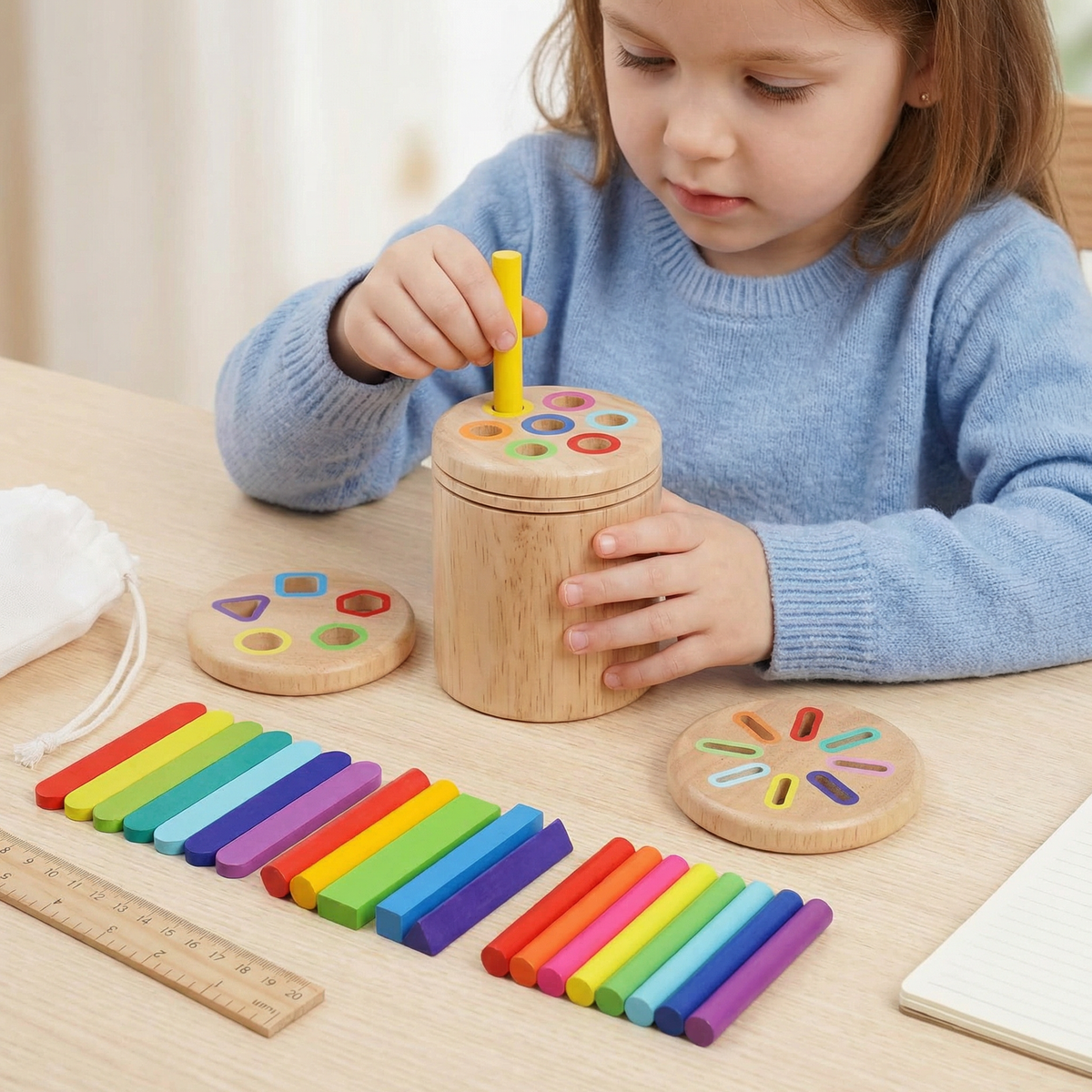 Montessori Holz Farb- und Formensortierspielzeug – Feinmotorik-Lernpuzzle