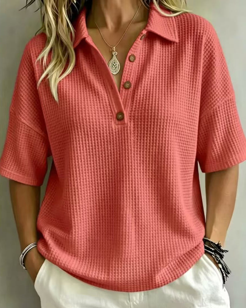 Relaxed Waffle Polo Top