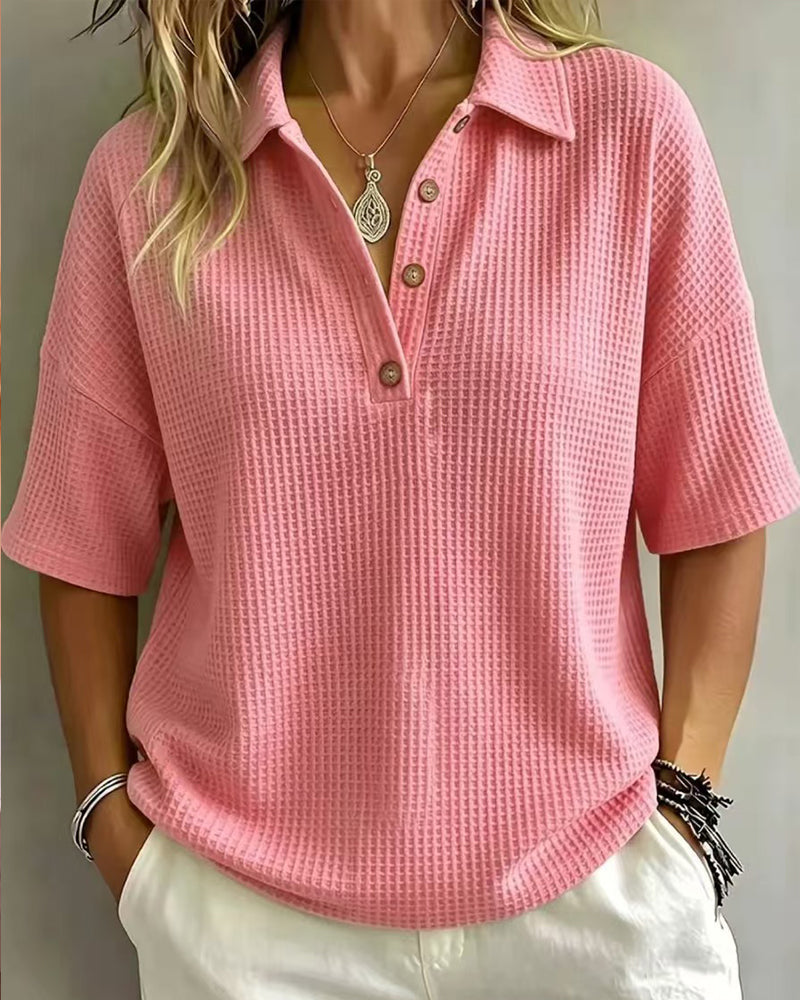Relaxed Waffle Polo Top
