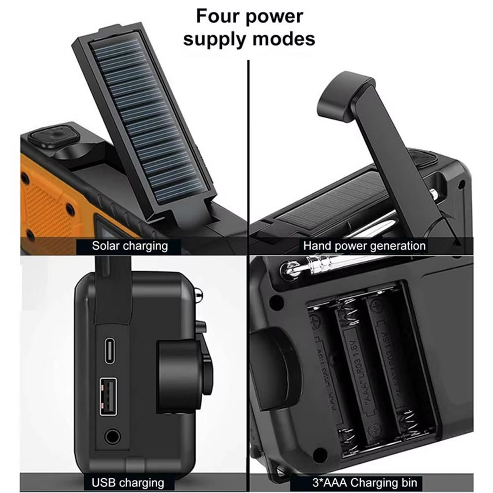 Notfall-Radio mit 4000mAh Powerbank, Solar- und Handkurbelladung