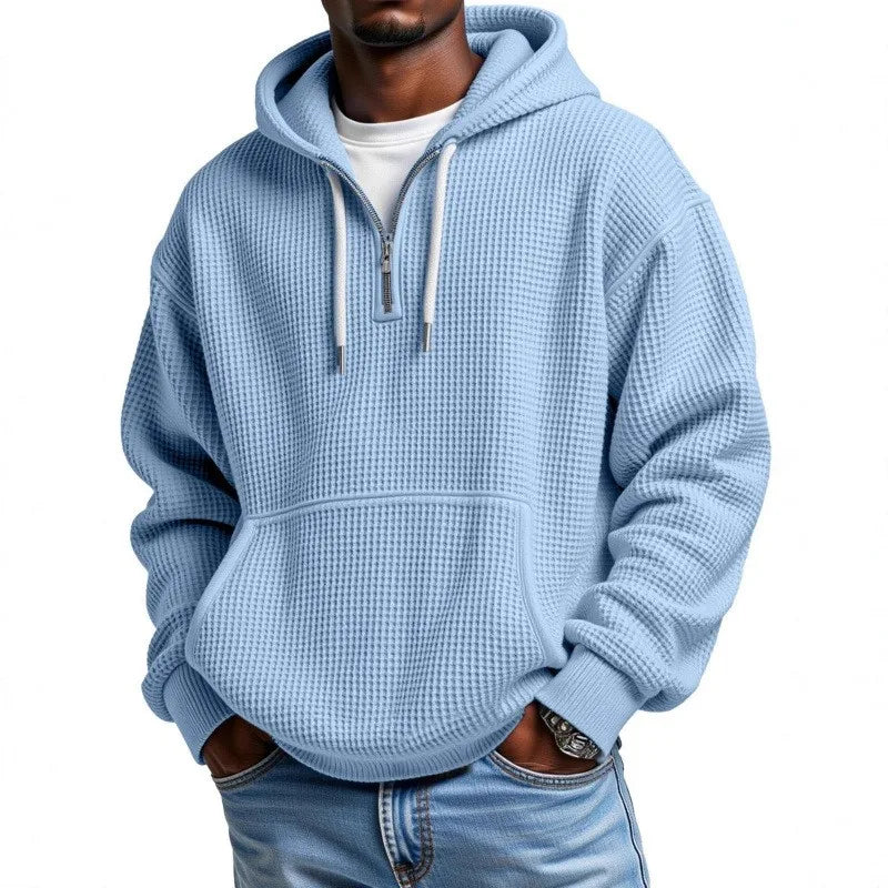 Sweatshirt mit dezenter Waffle-Textur, Kapuze und Halbreißverschluss