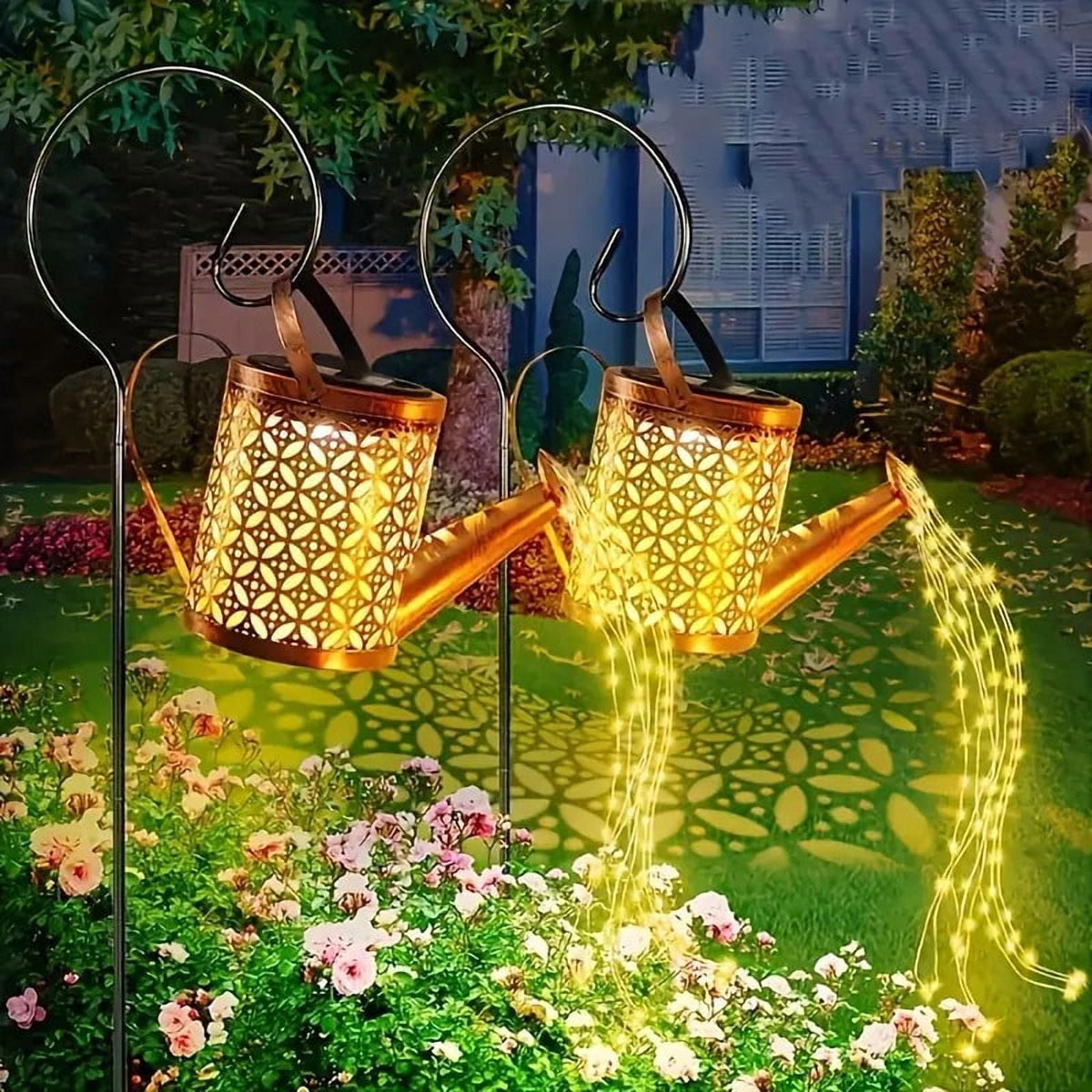 Solar-Gießkannen-Lichterkette mit 60 LEDs, Warmweiß oder Mehrfarbig