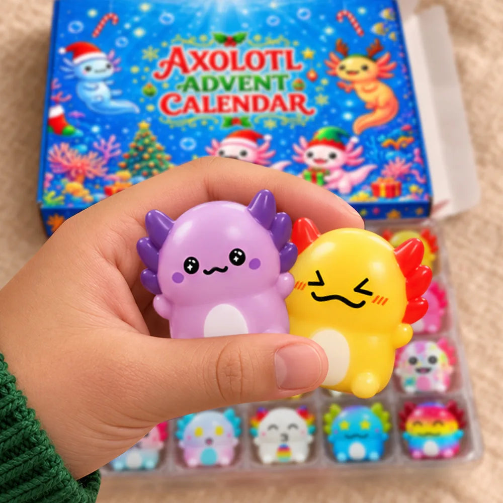 Squishy Axolotl Geschenk für Kinder - Winter Weihnachts-Countdown Adventskalender