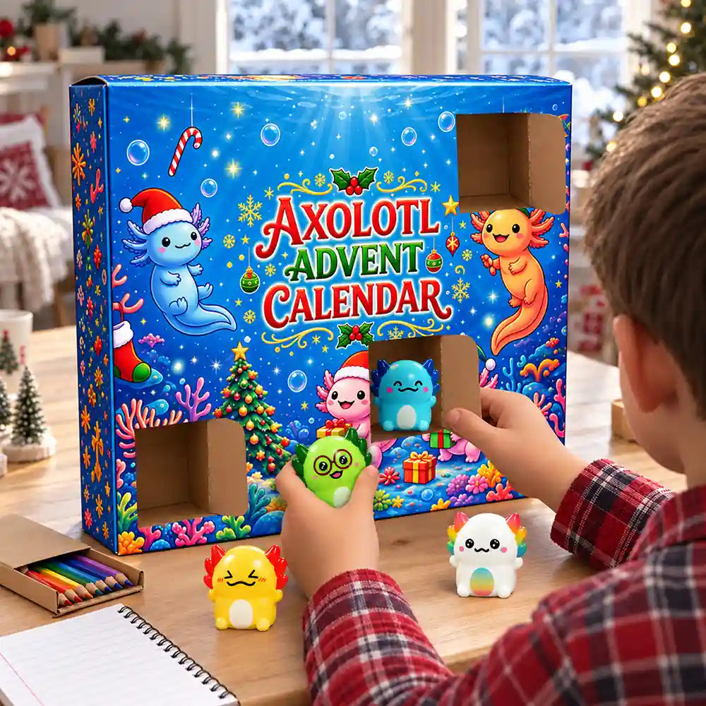 Squishy Axolotl Geschenk für Kinder - Winter Weihnachts-Countdown Adventskalender