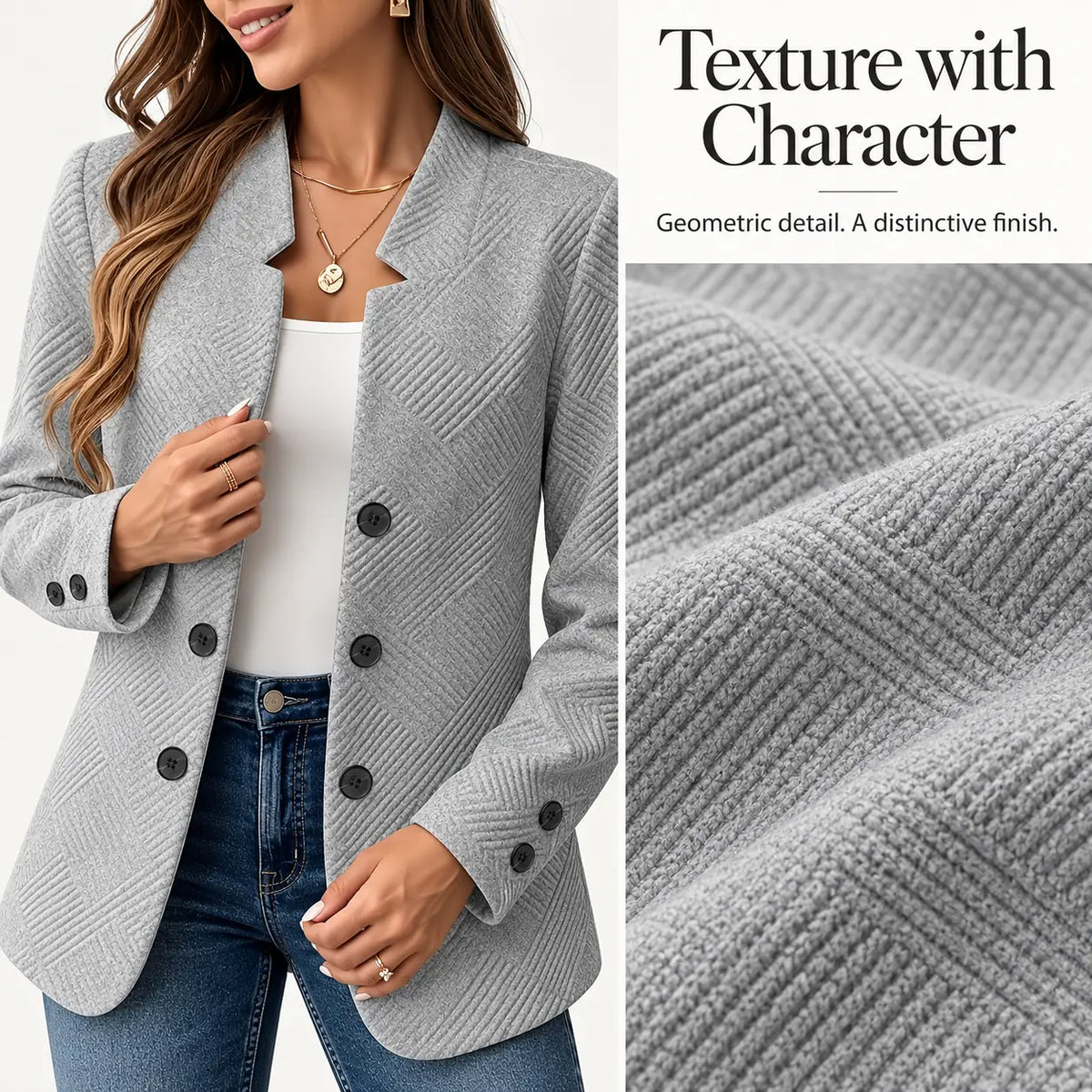 Damen Langarm Blazer Freizeitjacke mit Tasche