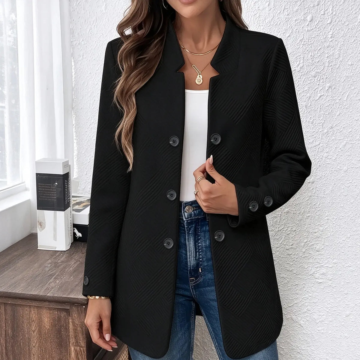 Damen Langarm Blazer Freizeitjacke mit Tasche