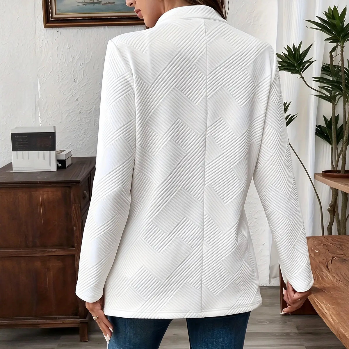 Damen Langarm Blazer Freizeitjacke mit Tasche