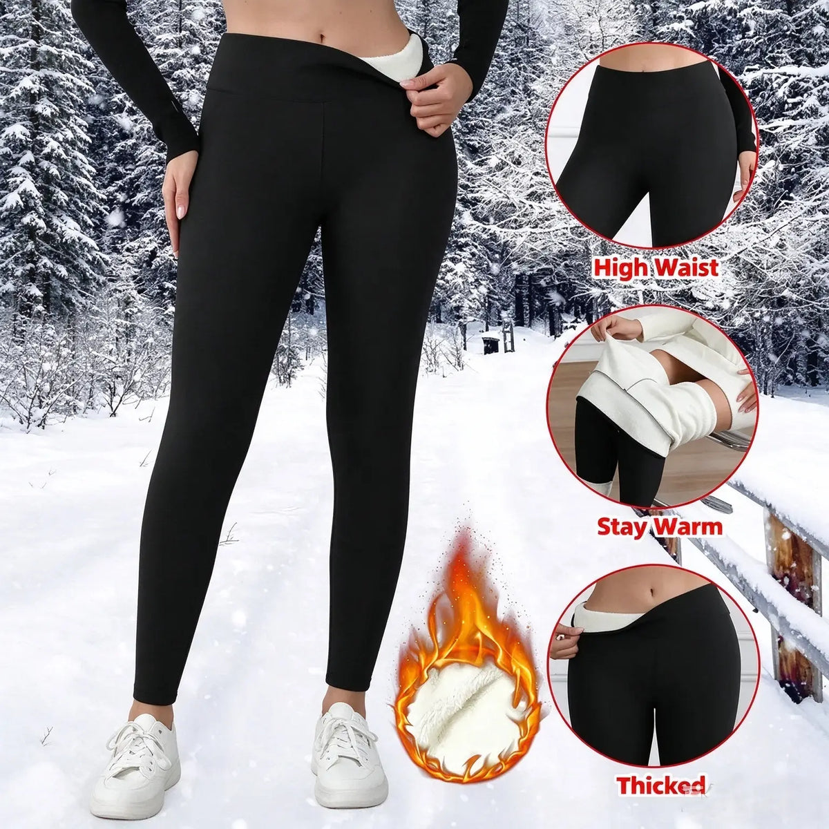 Damen High Waist Fleece-gefütterte Thermohose