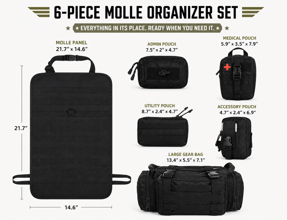 Taktischer Rücksitz-Molle-Organizer mit 5 abnehmbaren Molle-Taschen
