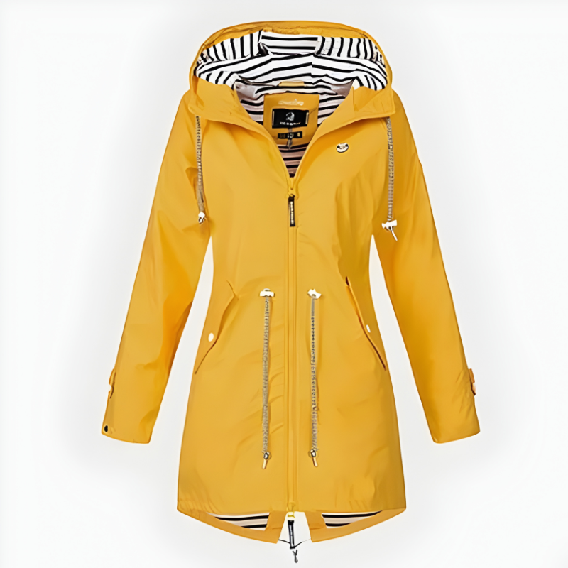 Wasserdichte lange Regenjacke für Damen mit verstellbarer Kapuze und atmungsaktivem Stoff