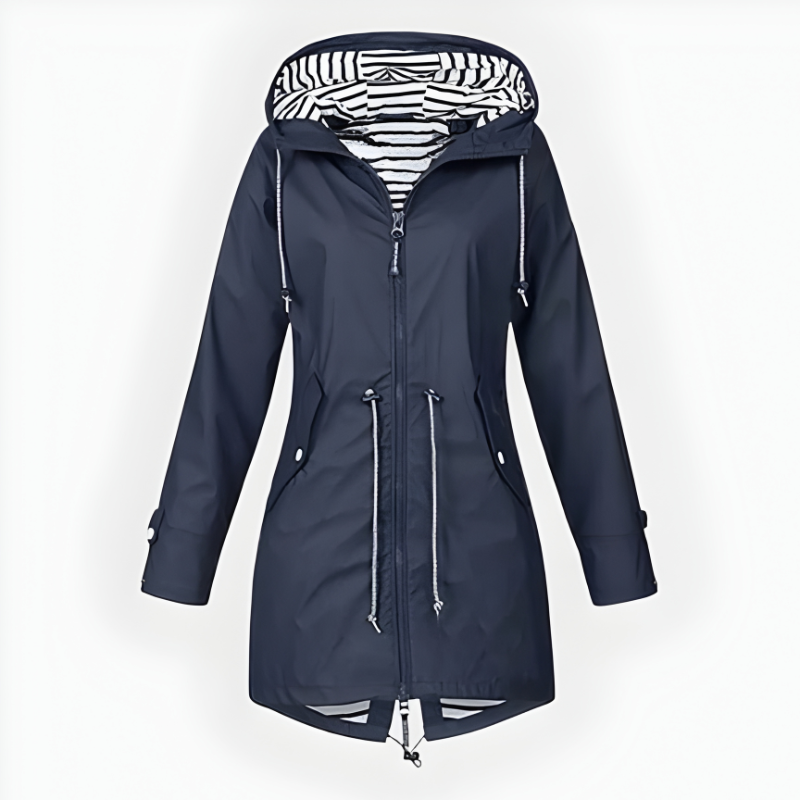 Wasserdichte lange Regenjacke für Damen mit verstellbarer Kapuze und atmungsaktivem Stoff