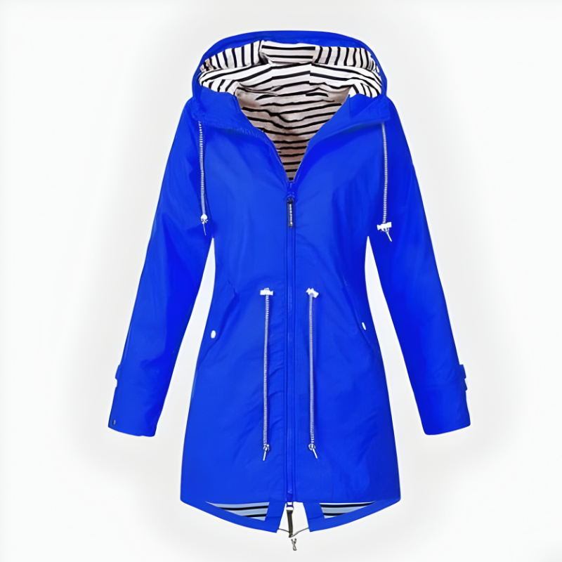 Wasserdichte lange Regenjacke für Damen mit verstellbarer Kapuze und atmungsaktivem Stoff