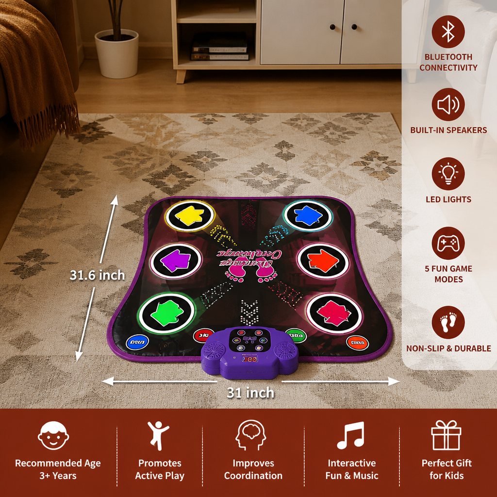 Kinder-Tanzmatte mit Beleuchtung und Bluetooth mit 5 Spielmodi