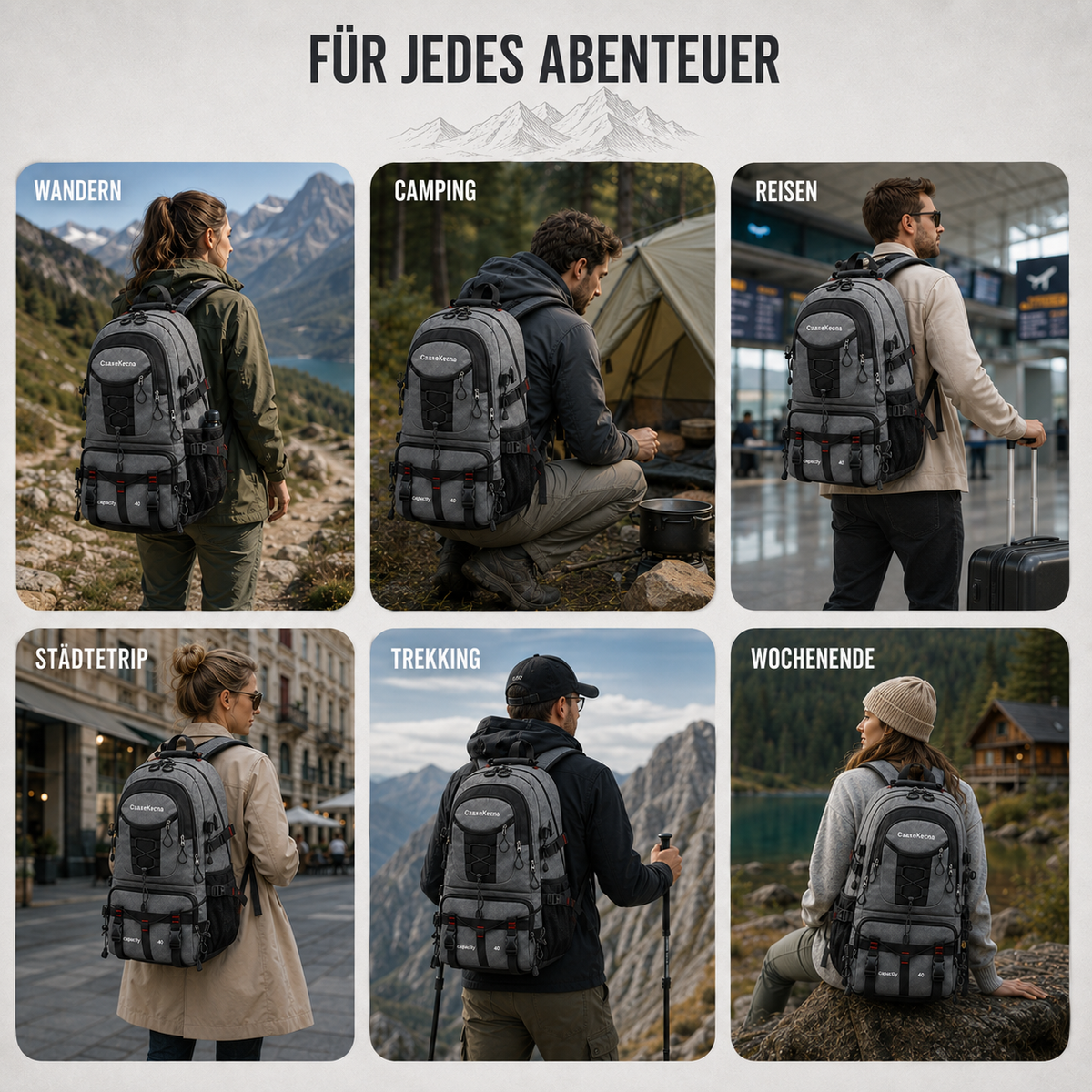 Camp Basel | BergTrail Pro 40L Wanderrucksack mit USB-Anschluss