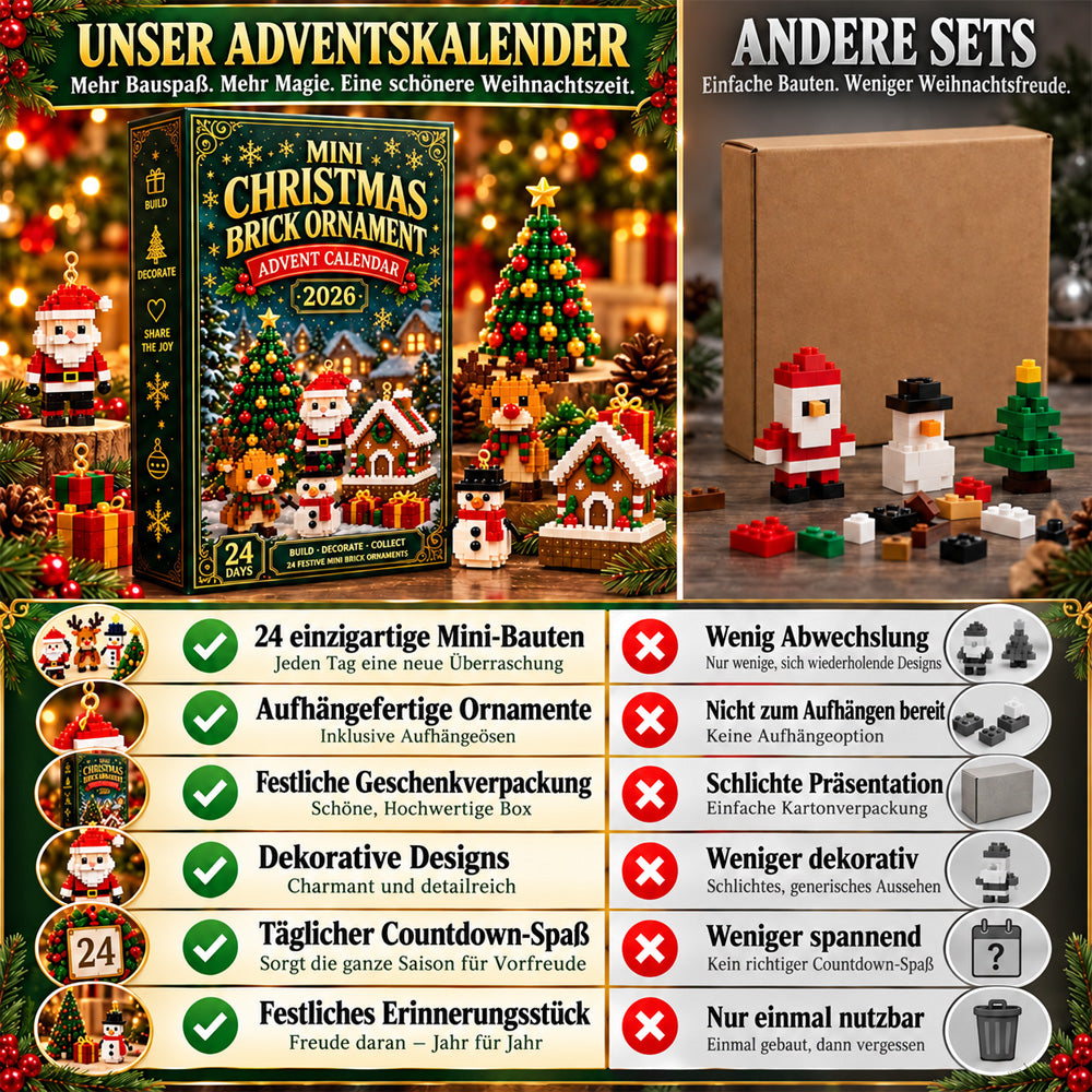 Wintrix | Adventskalender zum Bauen mit 24 Mini-Weihnachtsdekos | 24 verschiedene Bausets mit Aufhängeschlaufe