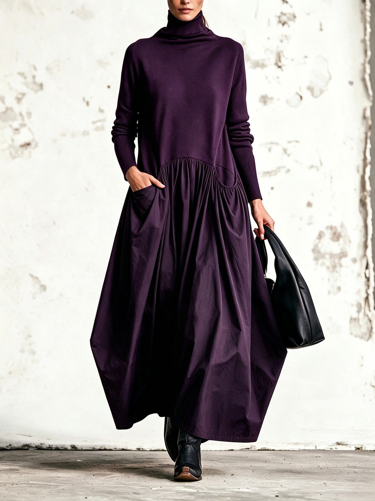 Hochgeschlossenes Maxikleid mit Taschen