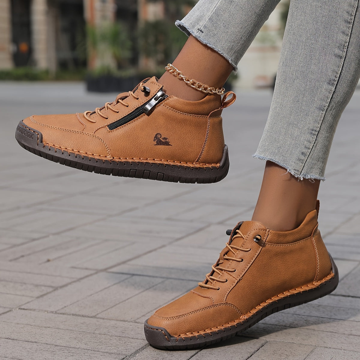 Damen Bequeme Schnür-Knöchel-Sneaker