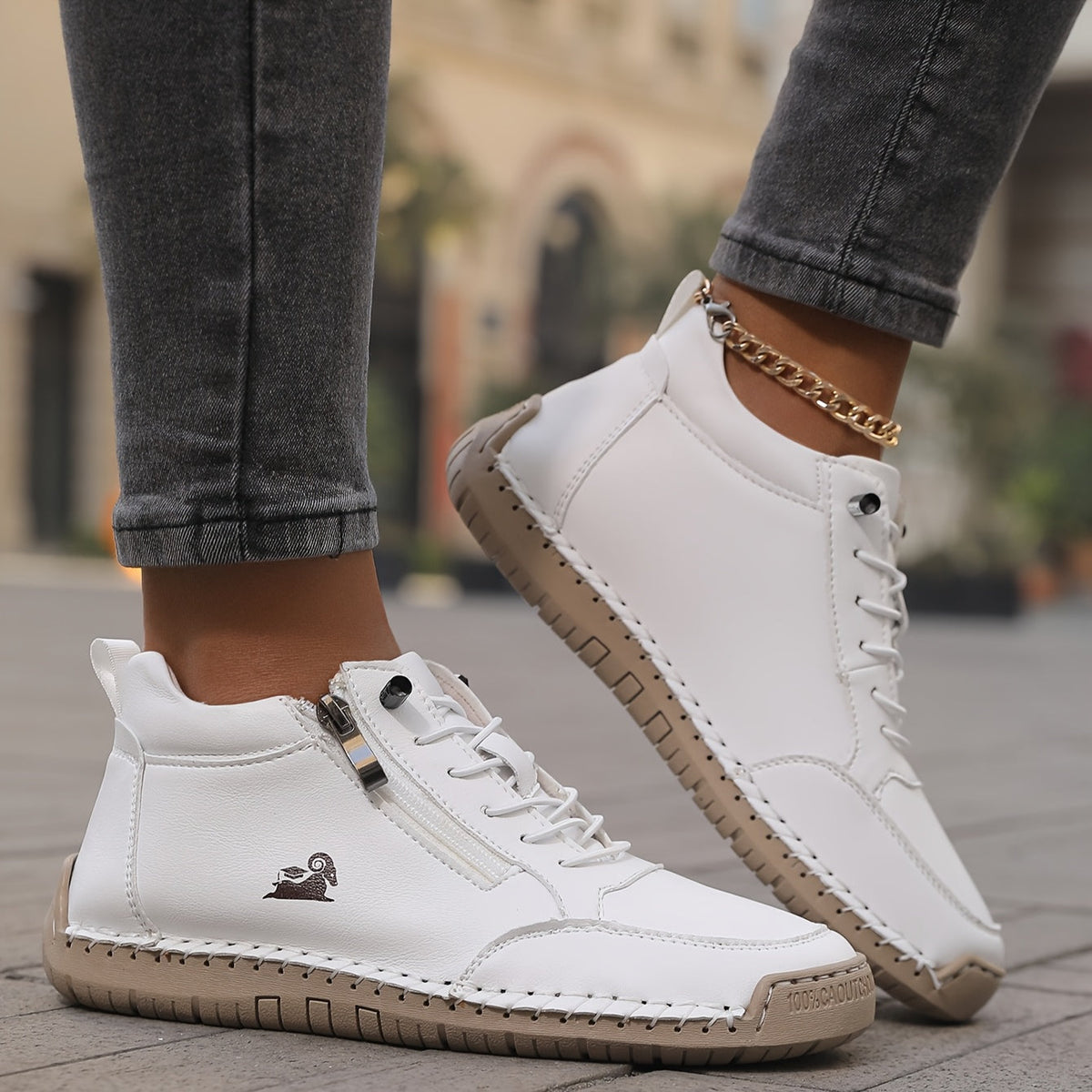 Damen Bequeme Schnür-Knöchel-Sneaker